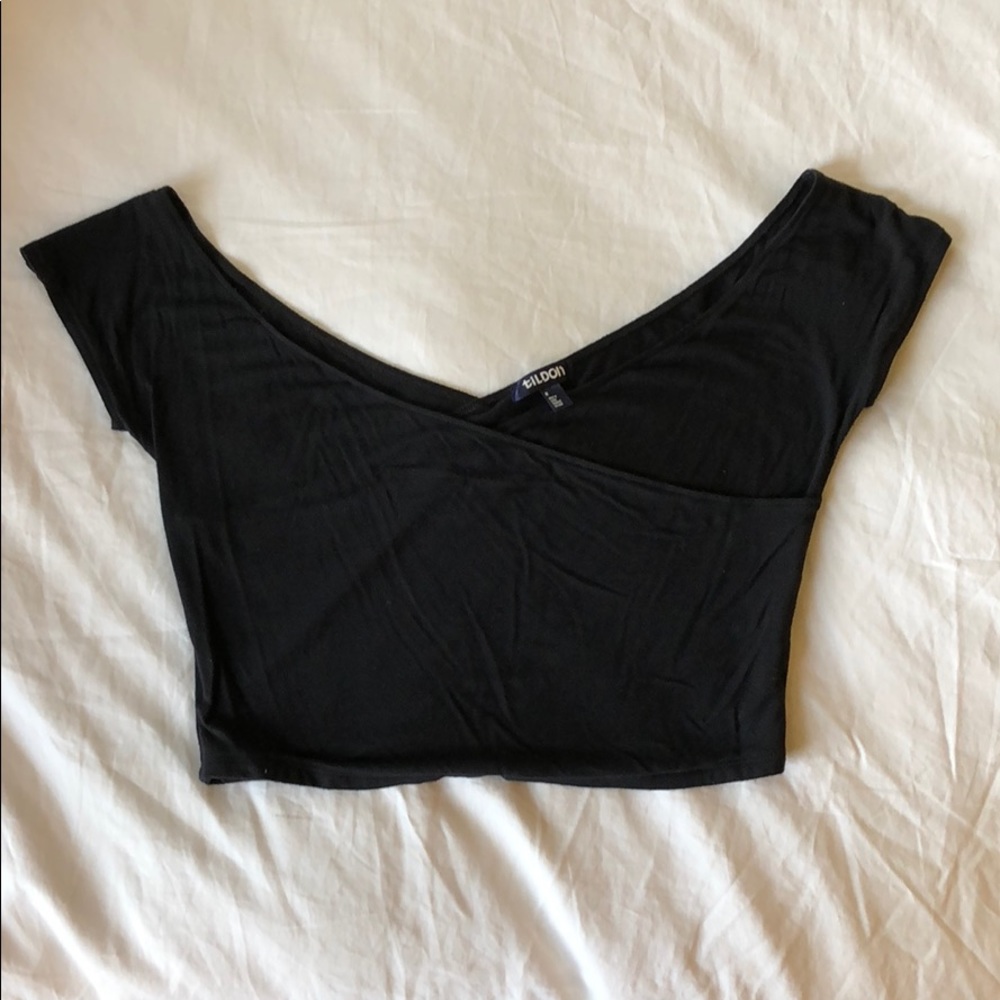 Black slightly off-the-shoulder crop top